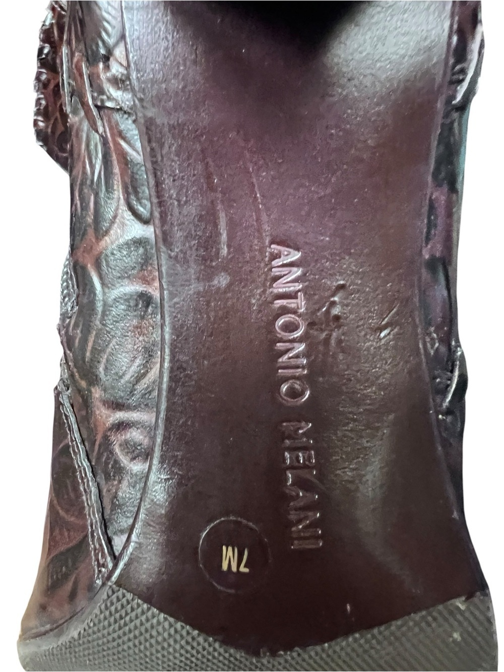 Antonio Melaini floral embossed leather boots size heels booties Sz 7 - Picture 7 of 7